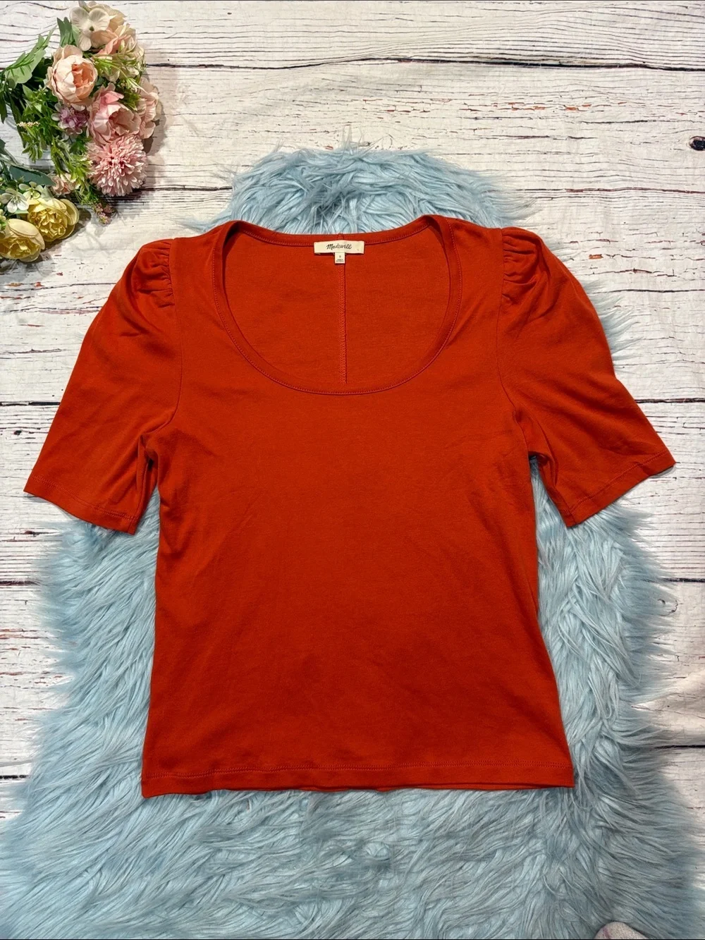 Madewell Puff-Sleeve Scoopneck Tee Rustic Flame